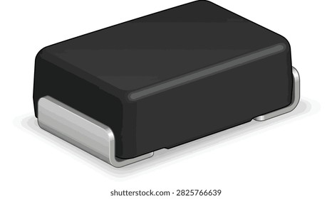The illustration shows a sleek, black rectangular gadget featuring a polished silver curved support that elevates the device slightly above a white surface. Subtle shadows and highlights emphasize the glossy finish and three-dimensional form, creating a clean, modern composition.