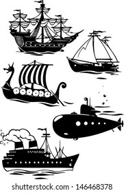 The illustration shows some species of sea transport. It contours the various ships in the cartoon style. Illustration done on separate layers.