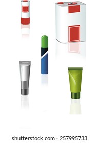 
The illustration shows some types of packaging for liquids. Illustration done on separate layers