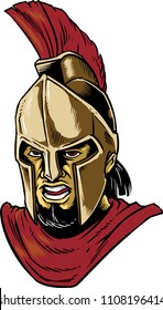 The illustration shows a spartan soldier that wears a spartan helmet with feathers and a red mantle. 