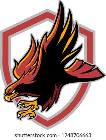 The illustration shows a sport emblem that has on it a hawk.
The strong bird has big wings, big claws and he looks powerful and invincible. 