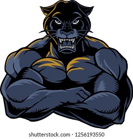 The illustration shows a strong and angry panther. The wild animal has huge muscles. 