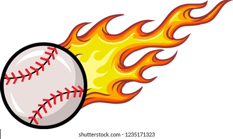 The illustration shows a a super fast baseball. The ball is white with red wires. The yellow-red flame expresses the ball's speed. 