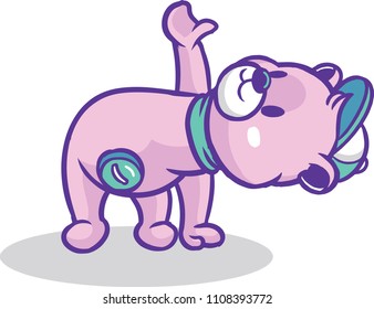 The illustration shows a teddy bear doing yoga exercises. 