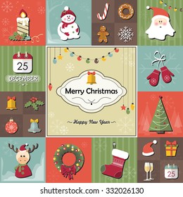 The illustration shows the template Merry Christmas and Happy New Year