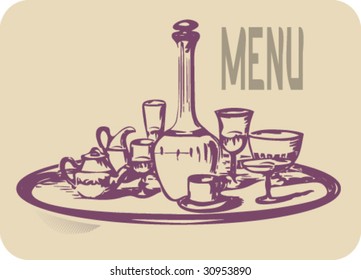 Illustration shows a tray or menu pamphlet