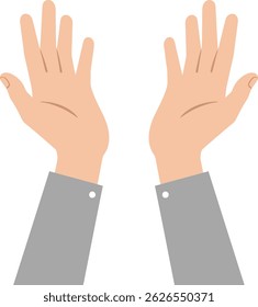 Die Illustration zeigt zwei nach oben gehobene menschliche Hände mit grauen Ärmeln auf weißem Hintergrund, die Offenheit vermitteln oder Gesten fragen, die in einem einfachen flachen Stil gestaltet sind. Ruhige Stimmung.