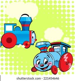 The illustration shows two models of the locomotive as a child's toy. Illustration done in cartoon style, done on separate layers.