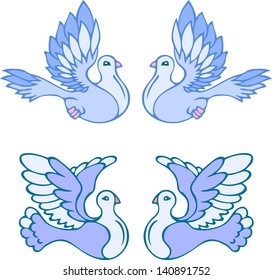 The illustration shows two pairs of symbolic doves. Illustration done on separate layers.