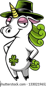The illustration shows a unicorn wearing an Irish green hat. 