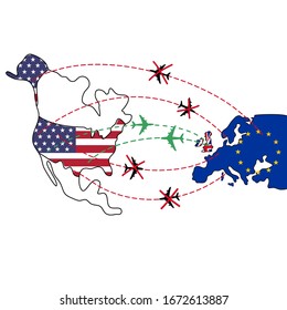 An Illustration Shows USA Covid-19 Protection Rule Allows No Flight From EU Except UK To US.