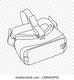 The illustration shows a virtual reality headset. It looks like massive glasses and allows users to dive into the virtual world. 