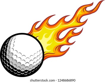 The illustration shows a white golf ball.The yellow-red flame expresses the ball's speed.  