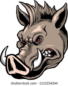 The illustration shows a wild boar head with sharp fangs. 