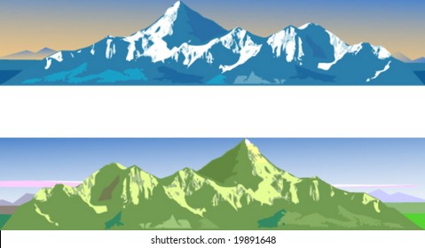 Illustration shows winter and summer mountains