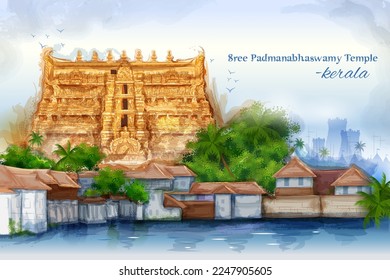 Illustration von Shri Padmanabha Swamy Temple Hindu Tempel in Thiruvananthapuram Kerala, Indien