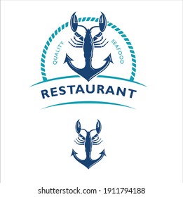 illustration of shrimp and anchor, logo template for restaurant seafood.