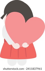 Illustration of a shrine maiden from the back holding a heart