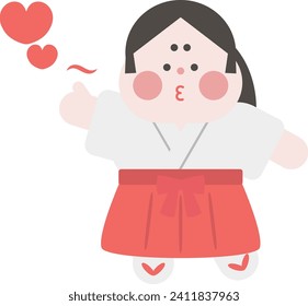 Illustration of a shrine maiden blowing a kiss