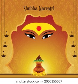 Illustration of Shubh Navratri With God and Kalash Background. Texture Background.