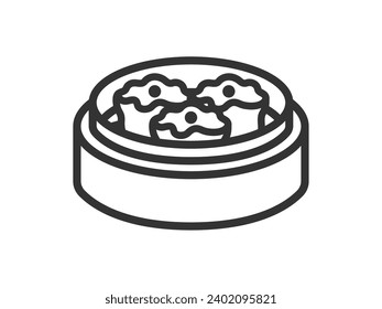 Illustration of a shumai icon (line drawing) in a steamer.