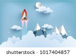 
illustration of the shuttle. flying across beautiful clouds at full speed. paper art design