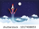 illustration of the shuttle. flying into beautiful space at full speed. paper art design