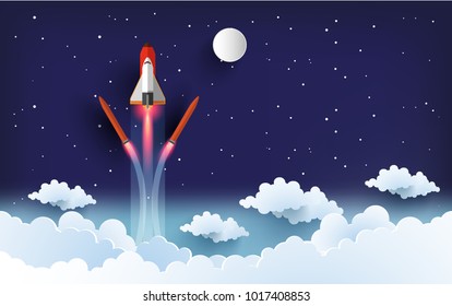 illustration of the shuttle. flying into beautiful space at full speed. paper art design