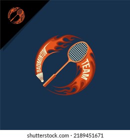 illustration of shuttlecock and racket with fire .for badminton logo or icon