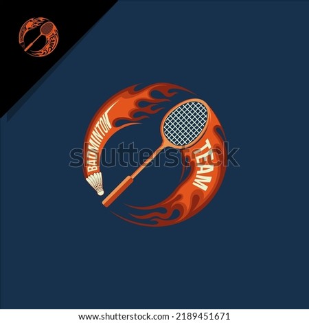 illustration of shuttlecock and racket with fire .for badminton logo or icon