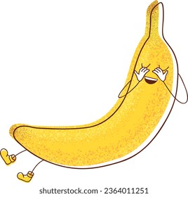 An illustration of a shy banana closing its eyes, portraying a sense of modesty.