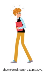 Illustration of a shy scared school boy. Vector illustration