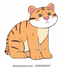 Illustration of a Shy Tiger. Isolated on a White Background