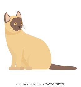 Illustration of a siamese cat sitting and looking away, isolated on white background