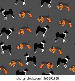 illustration of Siberian husky and Airedale Terrier background; 