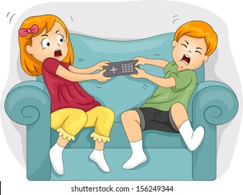 Illustration of Sibling Fighting Over the Remote Control