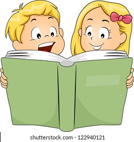 Illustration of Siblings Reading a Book Together,