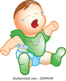 Illustration of a sick baby crying