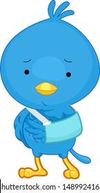 Illustration of a Sick Bird with a Broken Wing and Wearing an Arm Sling
