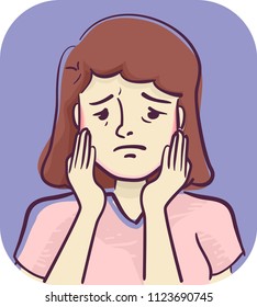 Illustration of a Sick Girl Holding Her Sore Jaws