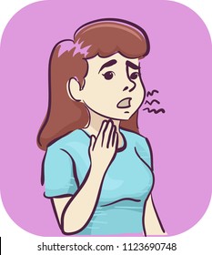 Illustration of a Sick Girl Holding and Massaging Her Throat Because of Hoarse Voice