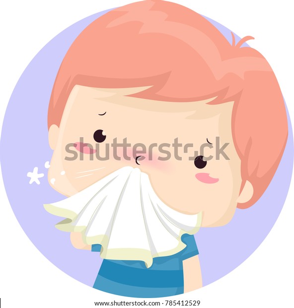 ハンカチを鼻先に持つ病気の少年のイラスト のベクター画像素材 ロイヤリティフリー