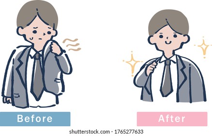 Illustration eines kranken Mannes vor und nach