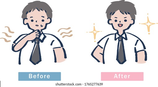 Illustration of a sick man before and after