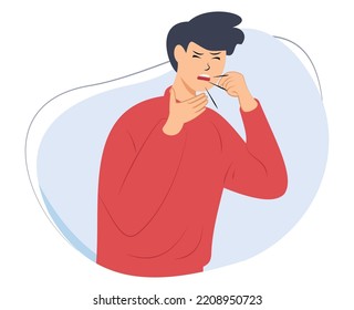  illustration of a sick man coughing and holding his neck
