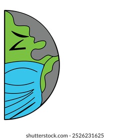 Illustration of a sick planet earth in the form of a circle. Design element illustration of the earth being sick and using a mask due to pollution