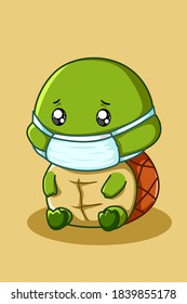 Illustration of sick turtle wearing a mask