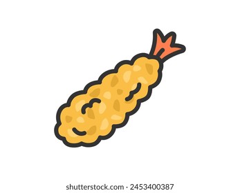 Illustration of a side dish fried shrimp icon (color line drawing).