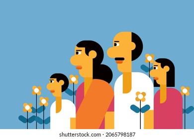 Illustration of a side facing Indian ethnic family 