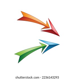 Illustration of Side Facing Orange and Green Arrows isolated on a White Background